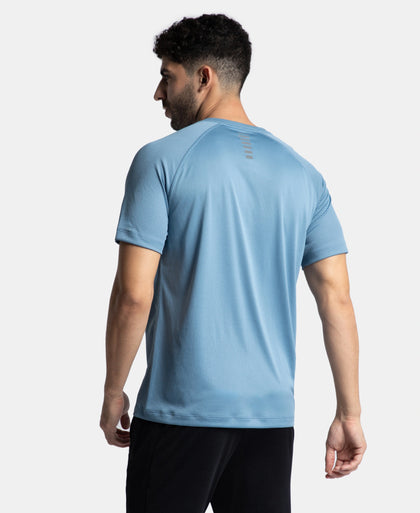 Lightweight Microfiber Solid Round Neck Half Sleeve T-Shirt with Breathable Mesh - Provincial Blue