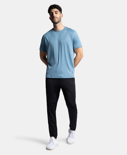 Lightweight Microfiber Solid Round Neck Half Sleeve T-Shirt with Breathable Mesh - Provincial Blue