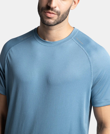 Lightweight Microfiber Solid Round Neck Half Sleeve T-Shirt with Breathable Mesh - Provincial Blue