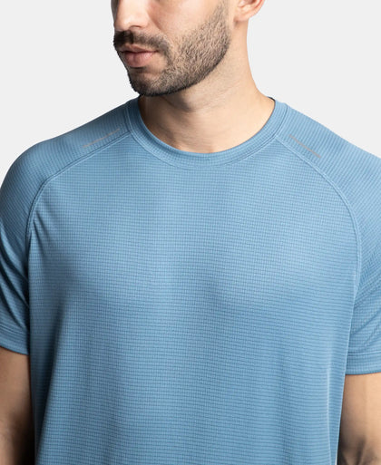 Lightweight Microfiber Solid Round Neck Half Sleeve T-Shirt with Breathable Mesh - Provincial Blue