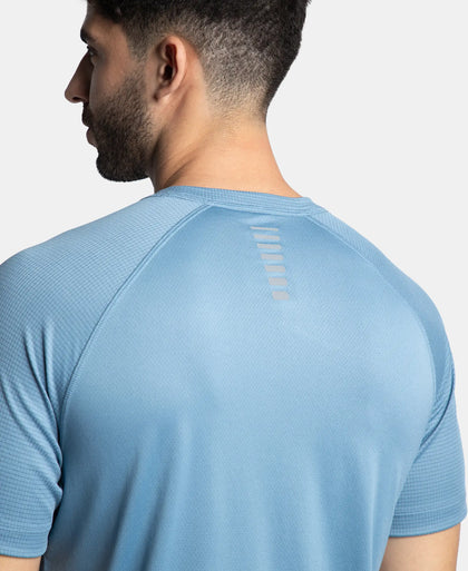 Lightweight Microfiber Solid Round Neck Half Sleeve T-Shirt with Breathable Mesh - Provincial Blue