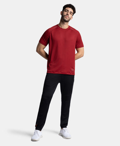 Lightweight Microfiber Solid Round Neck Half Sleeve T-Shirt with Breathable Mesh - Sundried Tomato