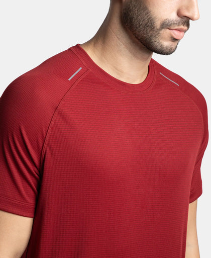 Lightweight Microfiber Solid Round Neck Half Sleeve T-Shirt with Breathable Mesh - Sundried Tomato