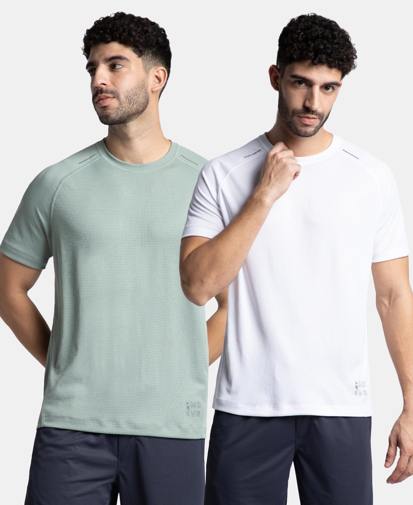 Pack of 2 Lightweight Microfiber Solid Round Neck Half Sleeve T-Shirt with Breathable Mesh - White & Iceberg Green