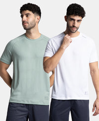 Pack of 2 Lightweight Microfiber Solid Round Neck Half Sleeve T-Shirt with Breathable Mesh - White & Iceberg Green