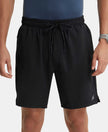 Recycled Microfiber Elastane Stretch Solid Shorts with Zipper Pockets and StayFresh Treatment - Black-1