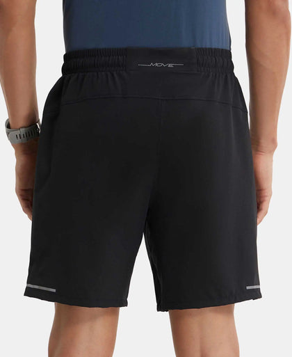 Recycled Microfiber Elastane Stretch Solid Shorts with Zipper Pockets and StayFresh Treatment - Black-3