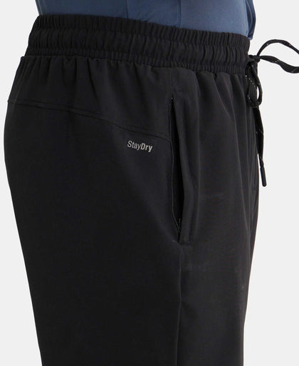 Recycled Microfiber Elastane Stretch Solid Shorts with Zipper Pockets and StayFresh Treatment - Black-7