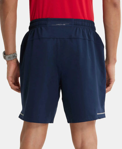 Recycled Microfiber Elastane Stretch Solid Shorts with Zipper Pockets and StayFresh Treatment - Navy-3