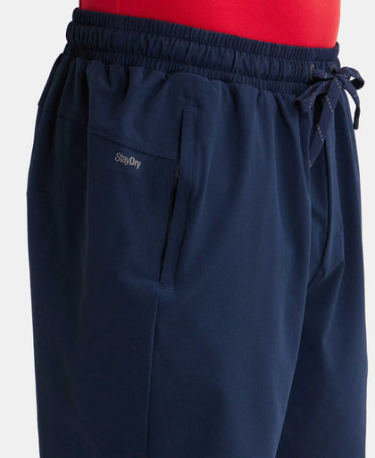 Recycled Microfiber Elastane Stretch Solid Shorts with Zipper Pockets and StayFresh Treatment - Navy-7