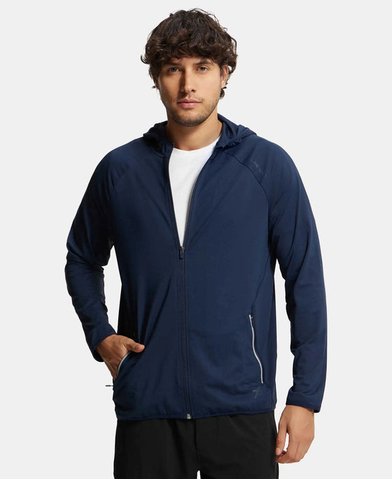 Microfiber Elastane Stretch Performance Hoodie Jacket with StayDry and StayFresh Technology - Navy-1