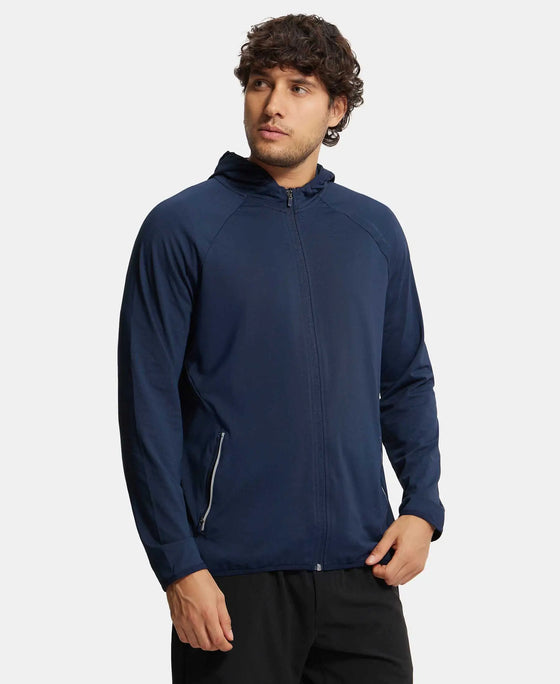 Microfiber Elastane Stretch Performance Hoodie Jacket with StayDry and StayFresh Technology - Navy-2