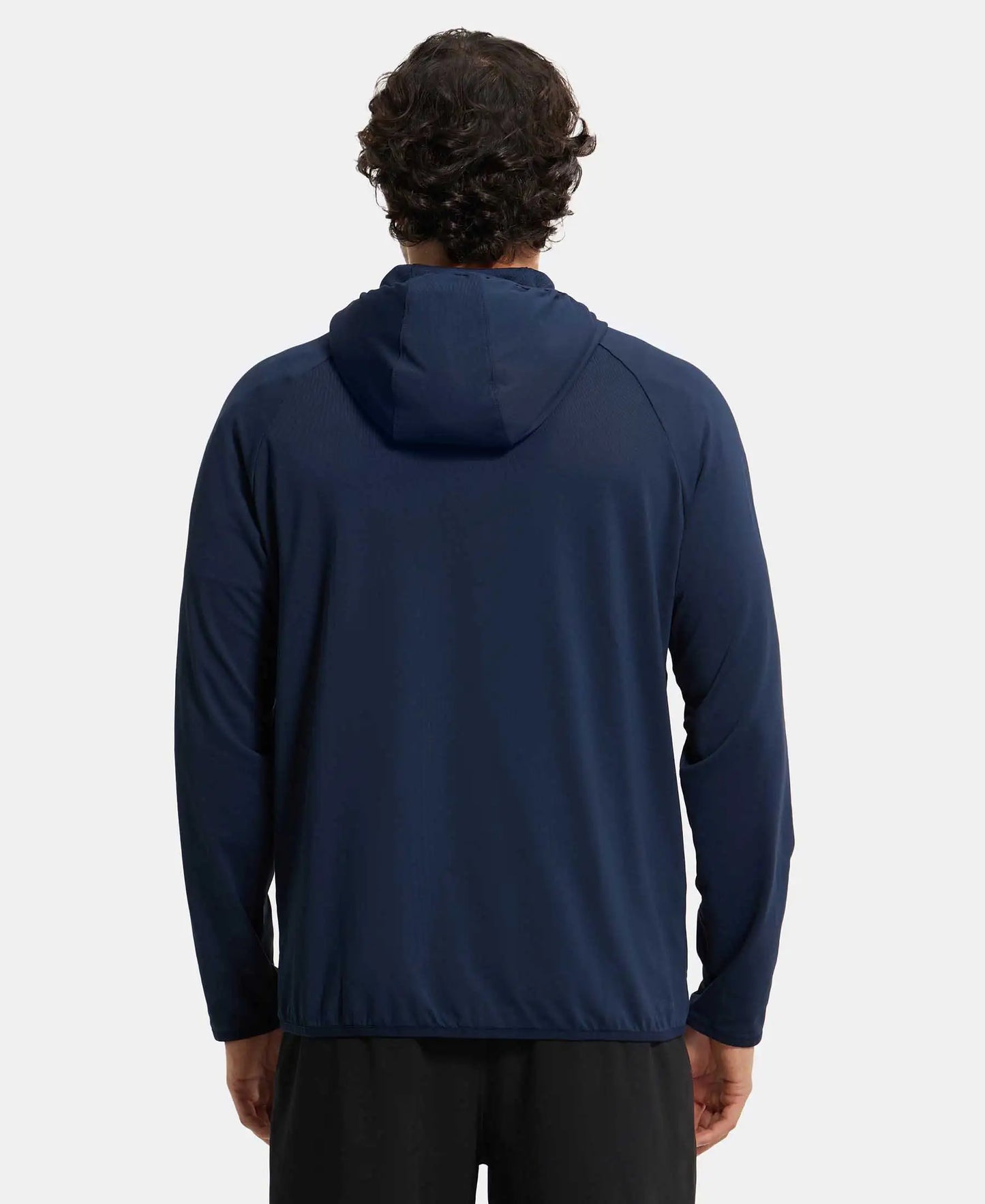 Microfiber Elastane Stretch Performance Hoodie Jacket with StayDry and StayFresh Technology - Navy-3