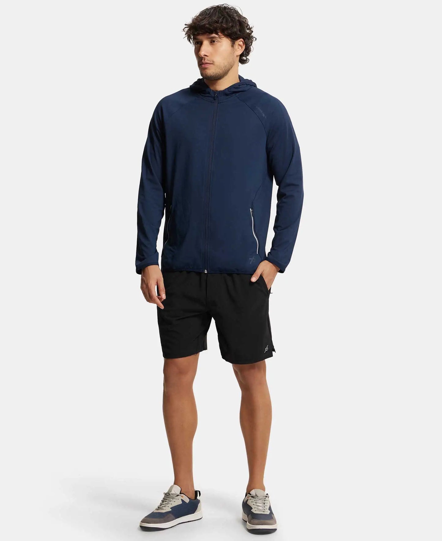 Microfiber Elastane Stretch Performance Hoodie Jacket with StayDry and StayFresh Technology - Navy-4