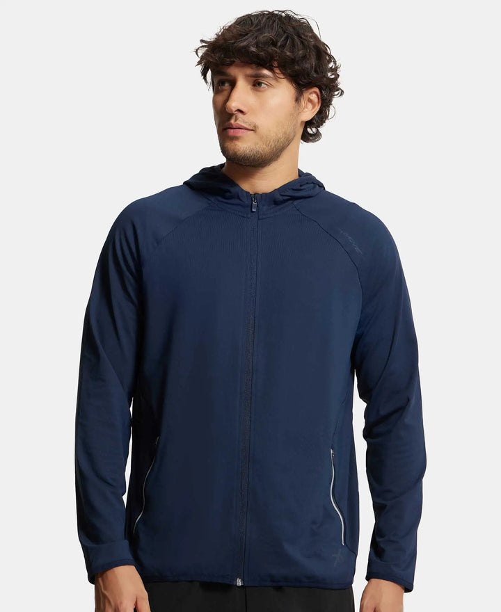 Microfiber Elastane Stretch Performance Hoodie Jacket with StayDry and StayFresh Technology - Navy-5