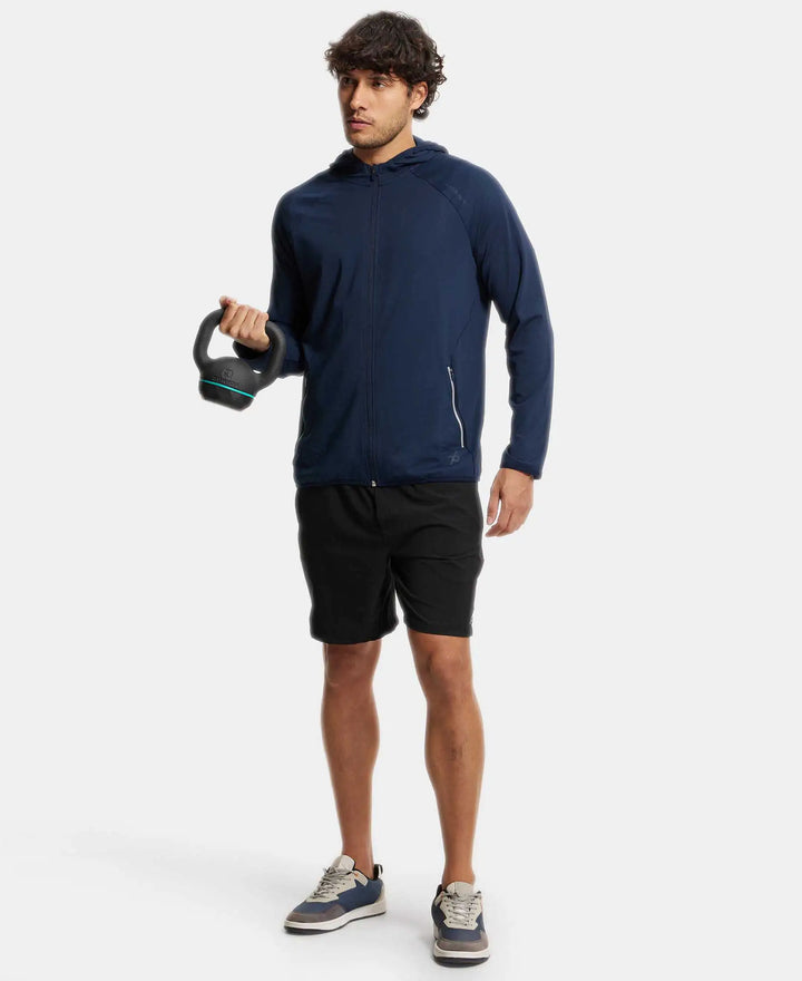 Microfiber Elastane Stretch Performance Hoodie Jacket with StayDry and StayFresh Technology - Navy-6