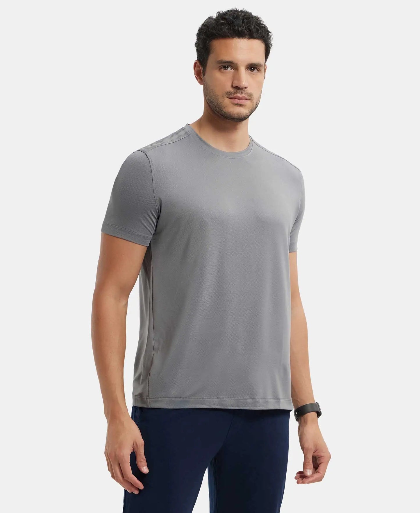 Recycled Microfiber Elastane Stretch Fabric Round Neck Half Sleeve Breathable Mesh T-Shirt - Quiet Shade-2