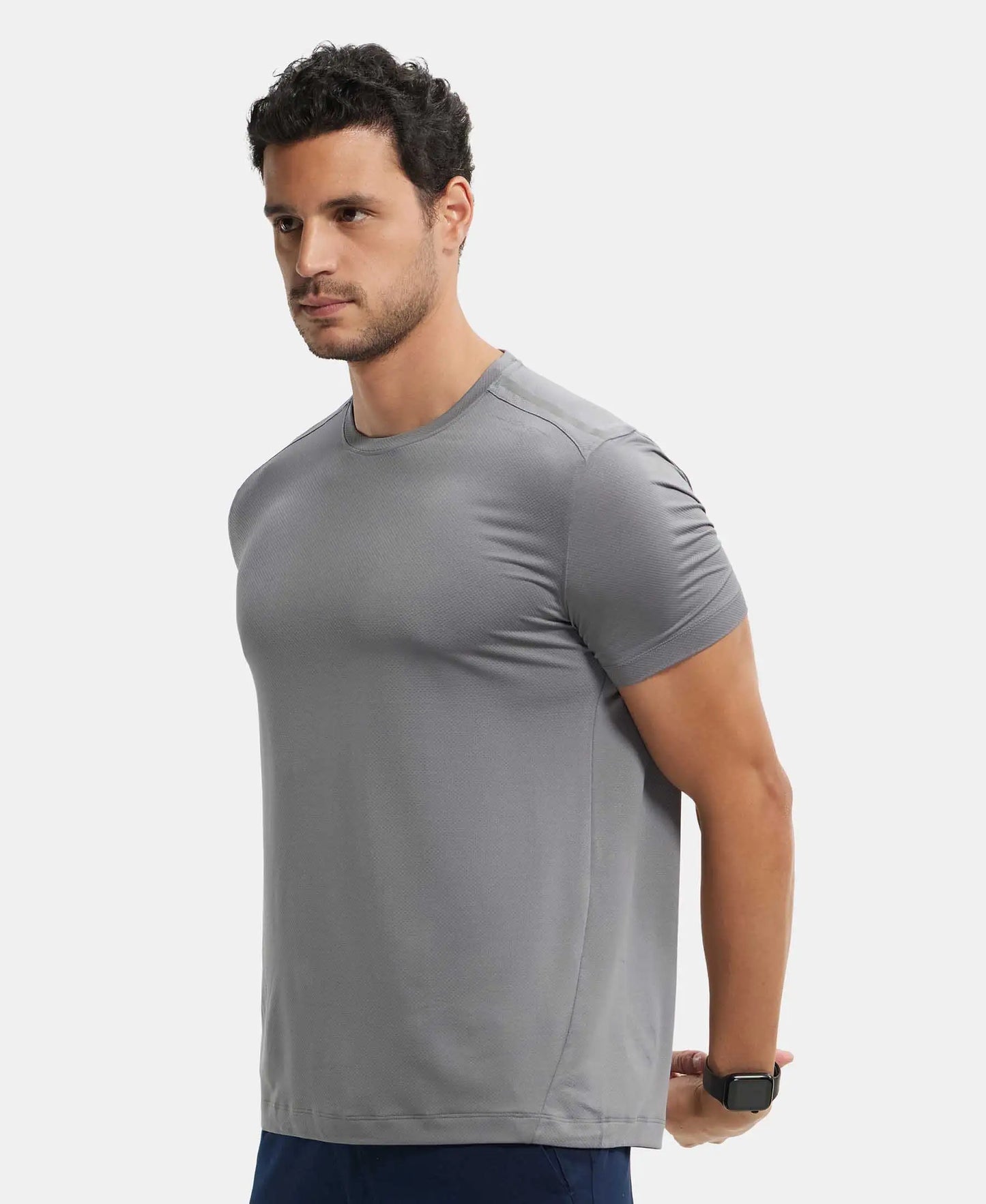 Recycled Microfiber Elastane Stretch Fabric Round Neck Half Sleeve Breathable Mesh T-Shirt - Quiet Shade-5