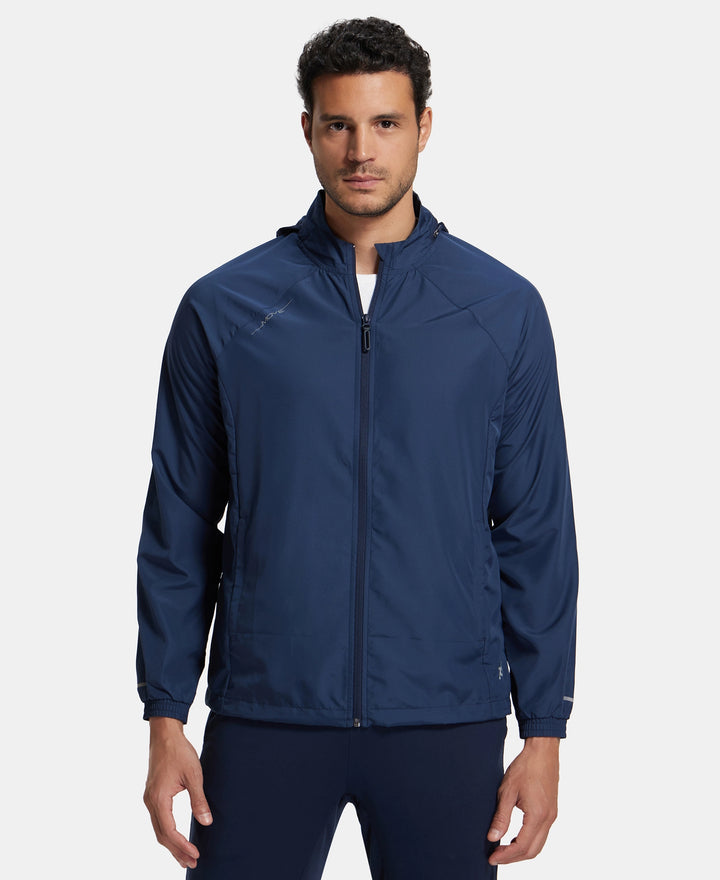 Microfiber Water Resistant Convertible Hoodie Jacket - Navy