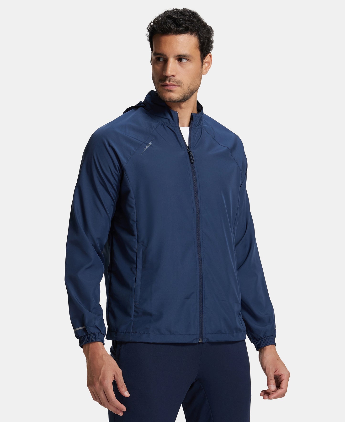 Microfiber Water Resistant Convertible Hoodie Jacket - Navy