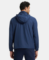 Microfiber Water Resistant Convertible Hoodie Jacket - Navy