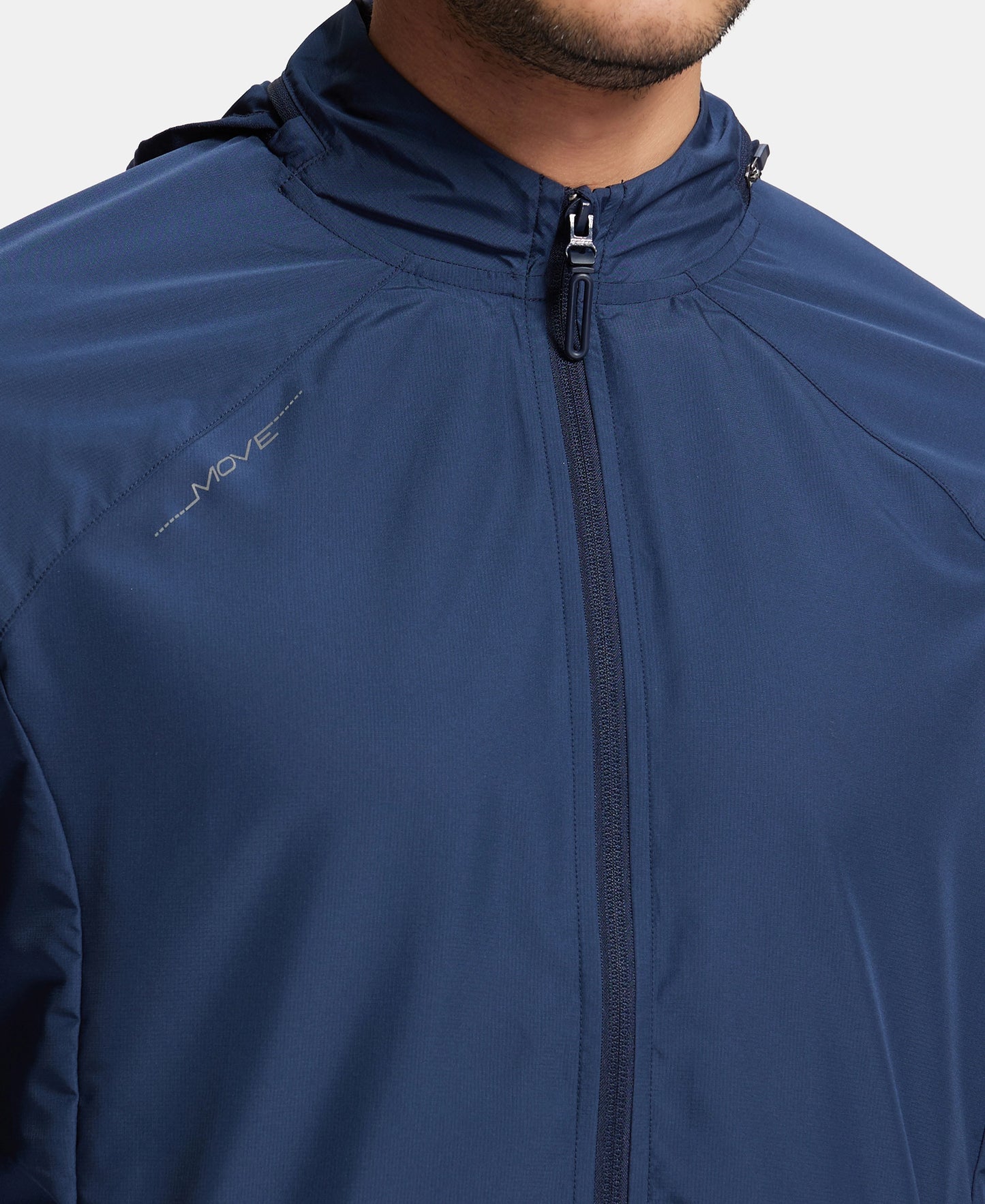 Microfiber Water Resistant Convertible Hoodie Jacket - Navy