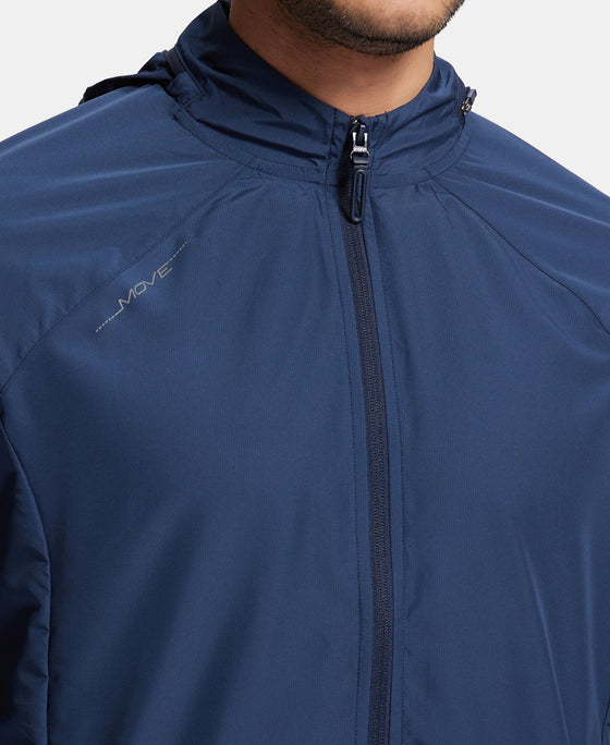 Microfiber Water Resistant Convertible Hoodie Jacket - Navy