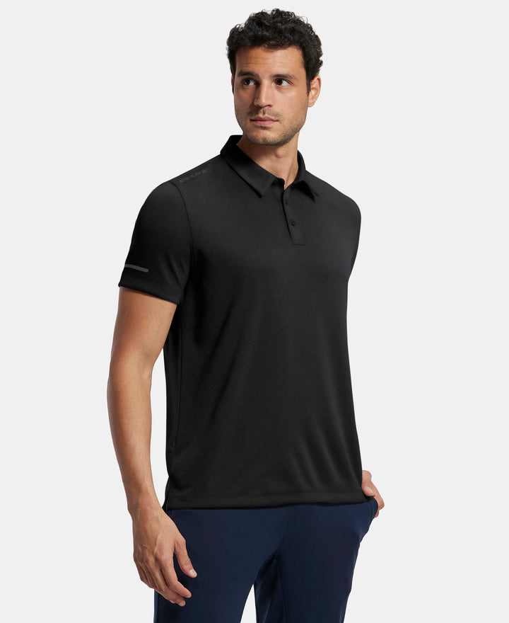 Recycled Microfiber Elastane Stretch Half Sleeve Polo T-Shirt with Breathable Mesh - Black