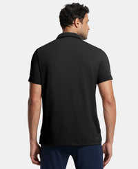 Recycled Microfiber Elastane Stretch Half Sleeve Polo T-Shirt with Breathable Mesh - Black