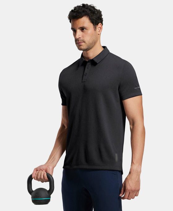 Recycled Microfiber Elastane Stretch Half Sleeve Polo T-Shirt with Breathable Mesh - Black