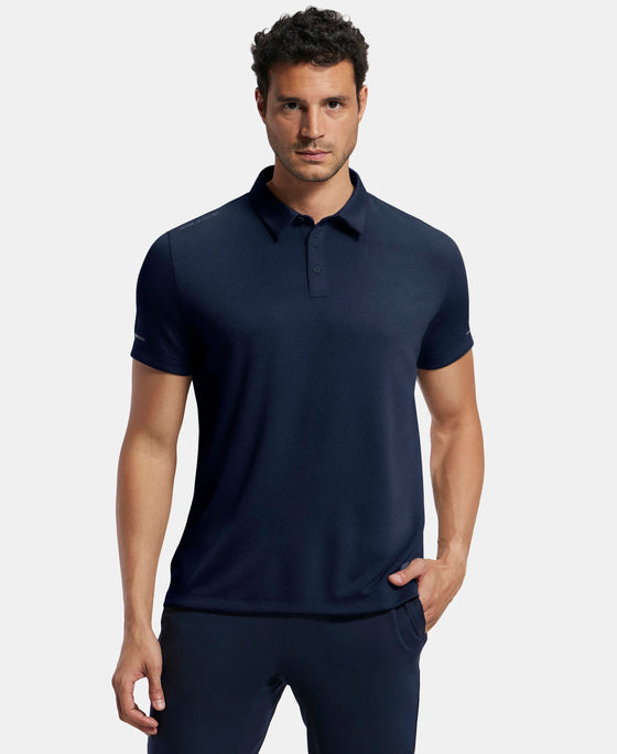 Recycled Microfiber Elastane Stretch Half Sleeve Polo T-Shirt with Breathable Mesh - Navy