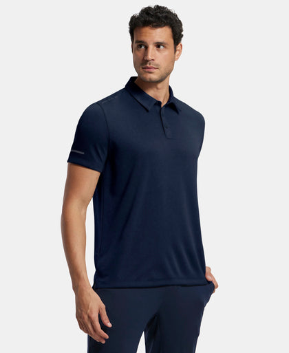 Recycled Microfiber Elastane Stretch Half Sleeve Polo T-Shirt with Breathable Mesh - Navy