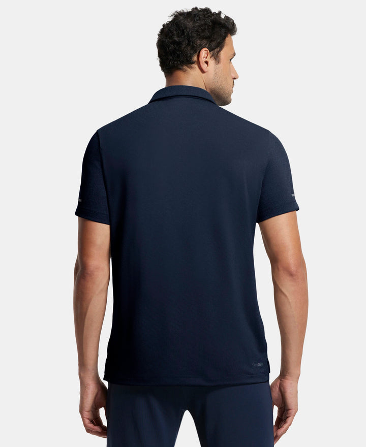 Recycled Microfiber Elastane Stretch Half Sleeve Polo T-Shirt with Breathable Mesh - Navy