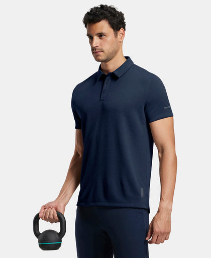 Recycled Microfiber Elastane Stretch Half Sleeve Polo T-Shirt with Breathable Mesh - Navy