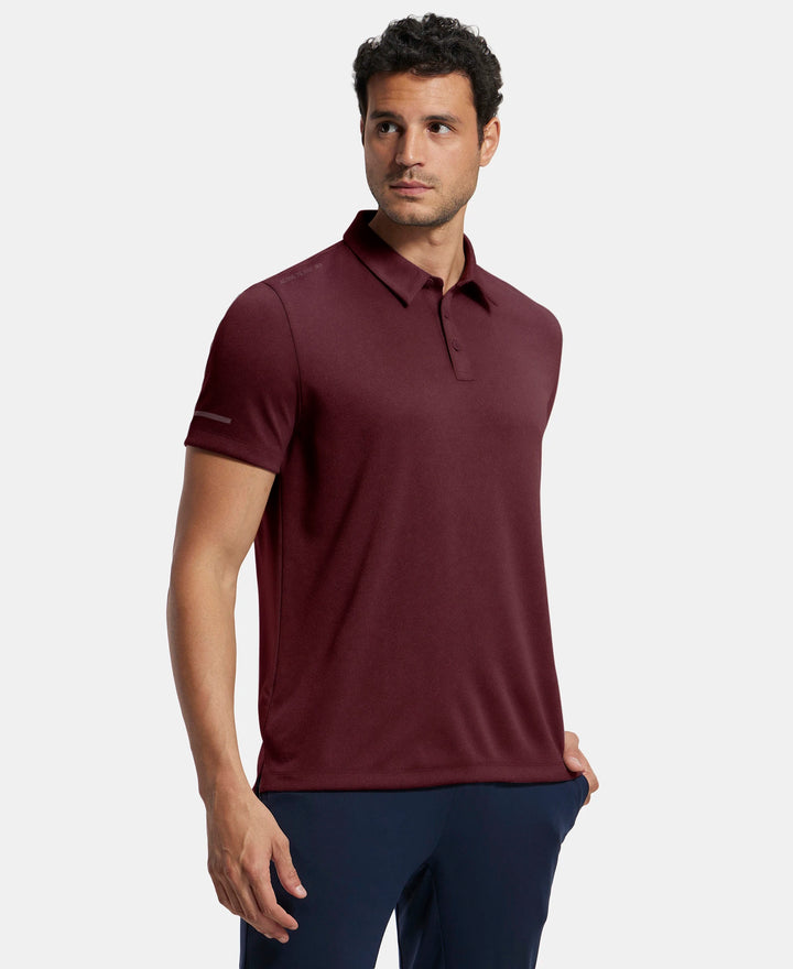 Recycled Microfiber Elastane Stretch Half Sleeve Polo T-Shirt with Breathable Mesh - Tawny Port