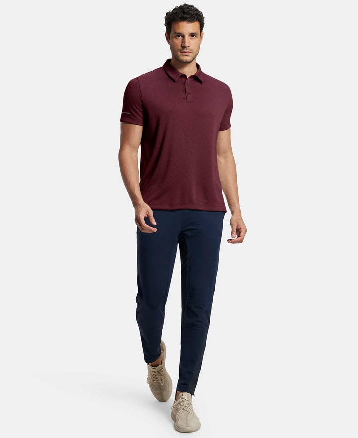 Recycled Microfiber Elastane Stretch Half Sleeve Polo T-Shirt with Breathable Mesh - Tawny Port