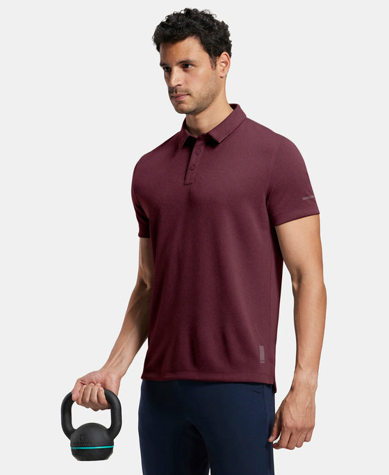 Recycled Microfiber Elastane Stretch Half Sleeve Polo T-Shirt with Breathable Mesh - Tawny Port