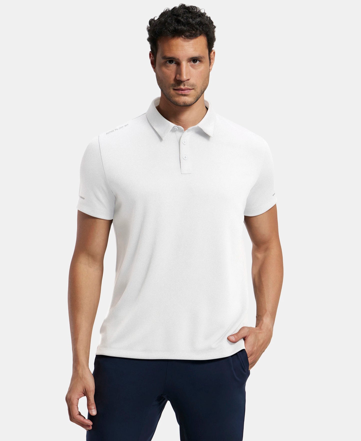 Recycled Microfiber Elastane Stretch Half Sleeve Polo T-Shirt with Breathable Mesh - White