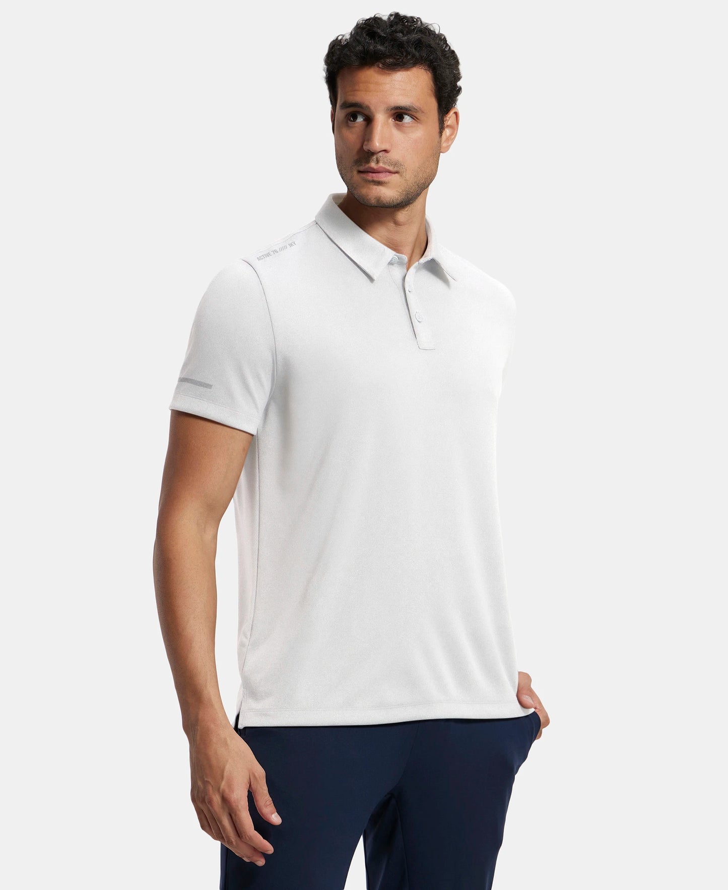 Recycled Microfiber Elastane Stretch Half Sleeve Polo T-Shirt with Breathable Mesh - White