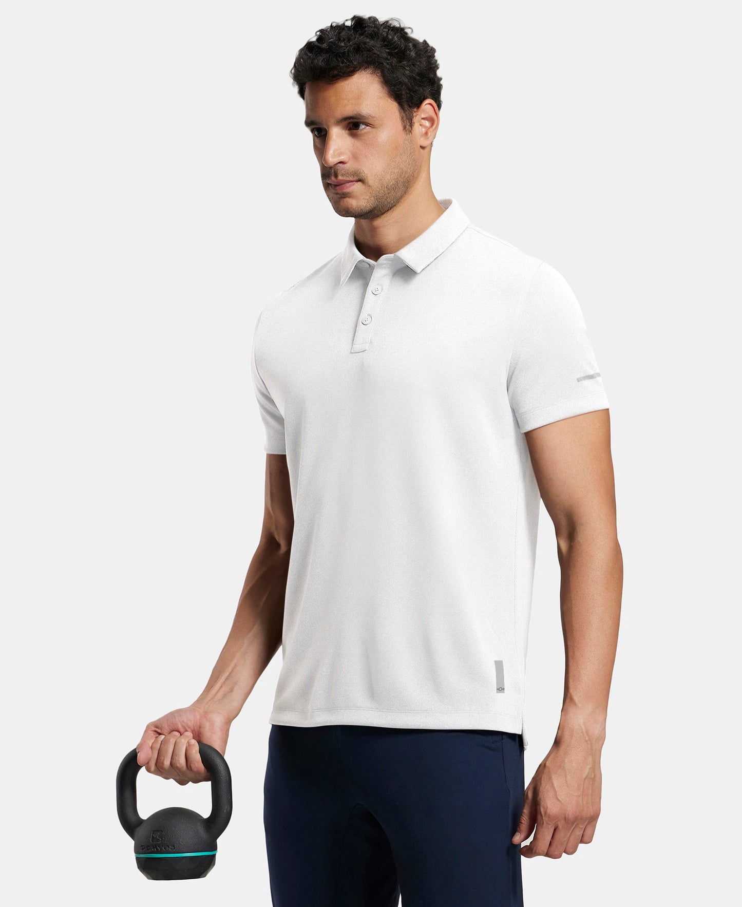 Recycled Microfiber Elastane Stretch Half Sleeve Polo T-Shirt with Breathable Mesh - White