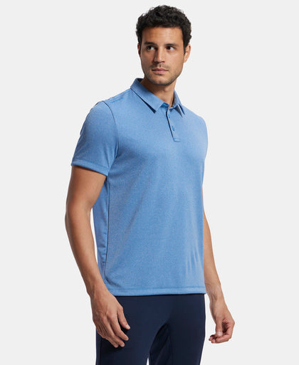 Recycled Microfiber Elastane Stretch Half Sleeve Polo T-Shirt with Breathable Mesh - Move Blue