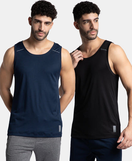 Pack of 2 Lightweight Microfiber Solid Tank Top with Breathable Mesh - Navy & Black