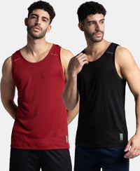 Pack of 2 Lightweight Microfiber Solid Tank Top with Breathable Mesh - Black & Sundried Tomato