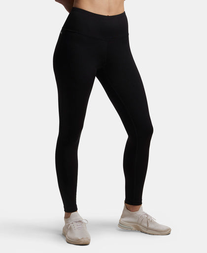 Microfiber Elastane Stretch Performance 7/8th Leggings with Broadwaistband & Back Pocket - Black