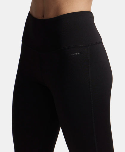 Microfiber Elastane Stretch Performance 7/8th Leggings with Broadwaistband & Back Pocket - Black