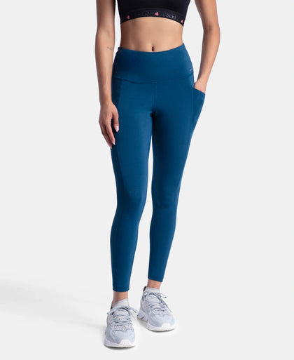 Microfiber Elastane Stretch Performance 7/8th Leggings with Broadwaistband & Back Pocket - Poseidon