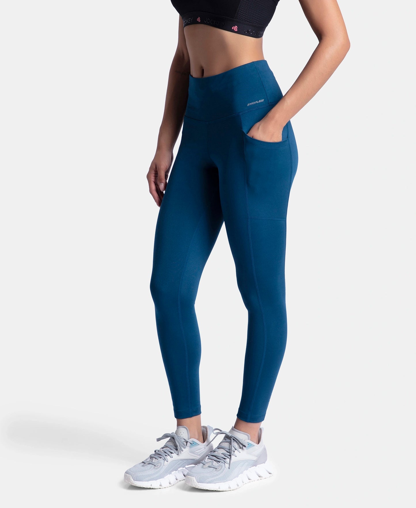 Microfiber Elastane Stretch Performance 7/8th Leggings with Broadwaistband & Back Pocket - Poseidon