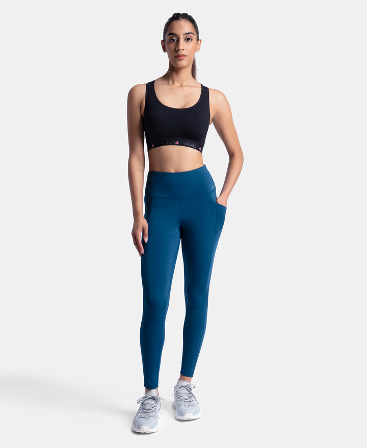 Microfiber Elastane Stretch Performance 7/8th Leggings with Broadwaistband & Back Pocket - Poseidon