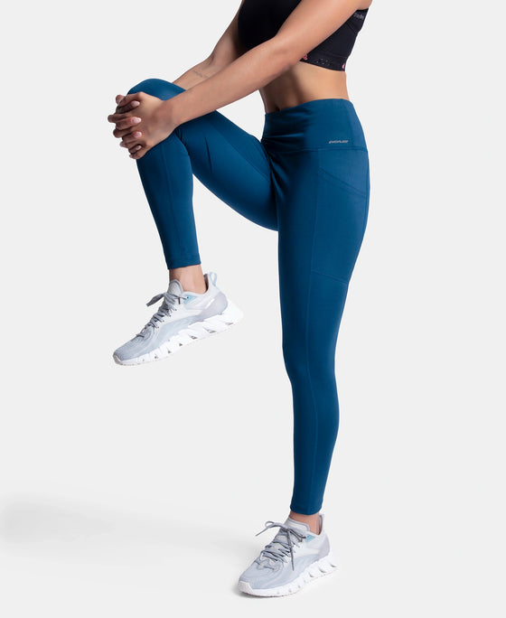 Microfiber Elastane Stretch Performance 7/8th Leggings with Broadwaistband & Back Pocket - Poseidon