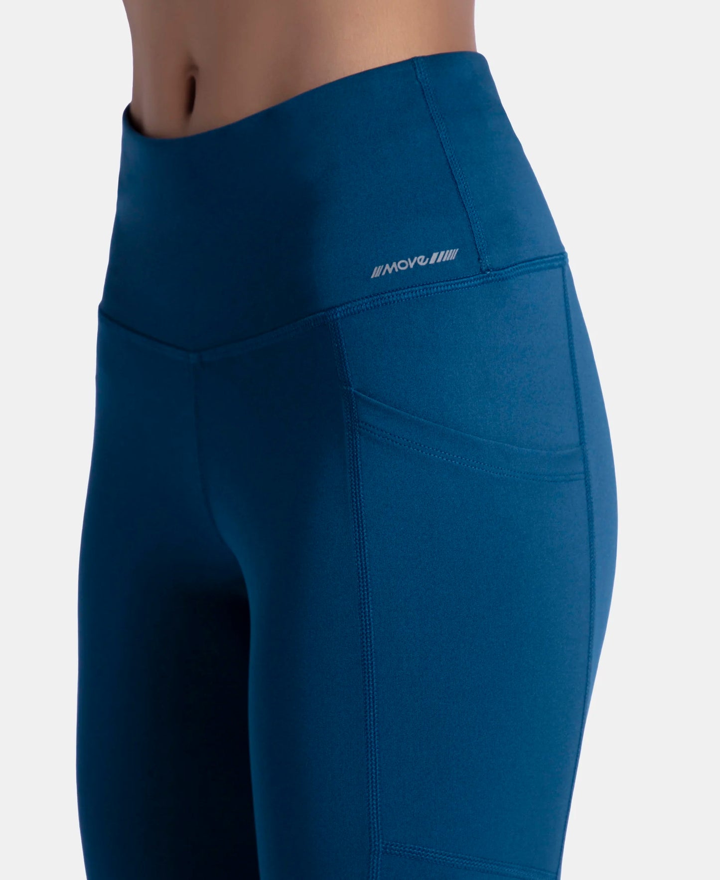 Microfiber Elastane Stretch Performance 7/8th Leggings with Broadwaistband & Back Pocket - Poseidon